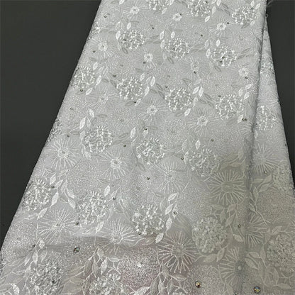 Tissu en dentelle de tulle brodé pur de haute qualité pour robe de mariée et fête, en coton damassé, 5 mètres, mode africaine et nigériane, 2024 Hz1280