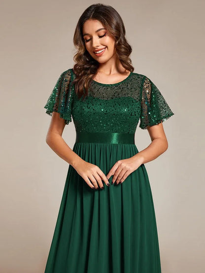 Vestido elegante de mujer con lentejuelas para dama de honor de boda de celebridades Vestido de fiesta de corte A con mangas largas de trompeta para mujer Vestidos de Fiesta