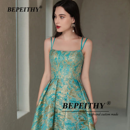 BEPEITHY A-Line Elegant Green Prom Dresses Sleeveless Wedding Party Gown Formal Occasion Floor Length Evening Dress Luxury 2023