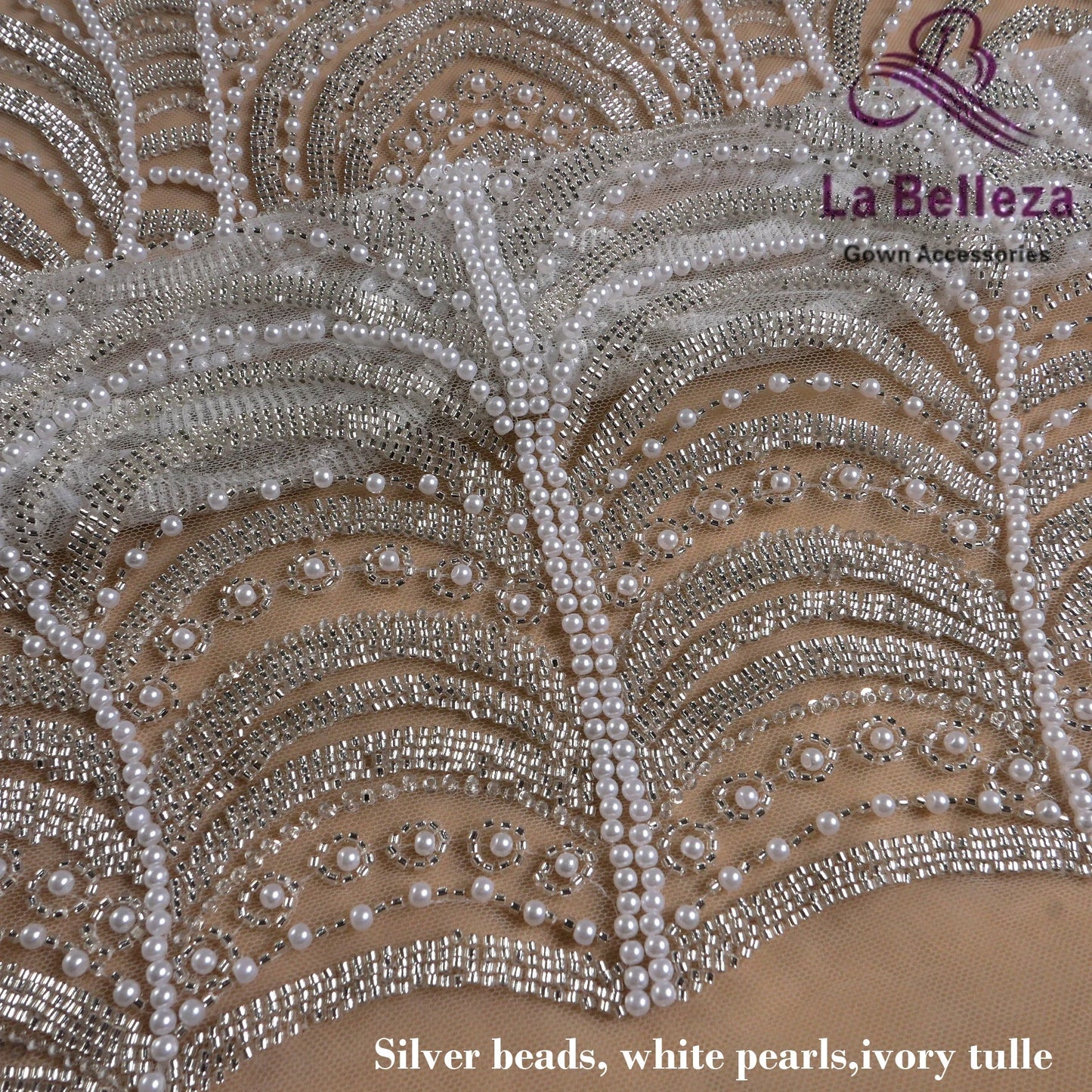 Accessoires de costume de robe de mariée en tissu de perles de machine à perles blanches ondulées en argent blanc cassé