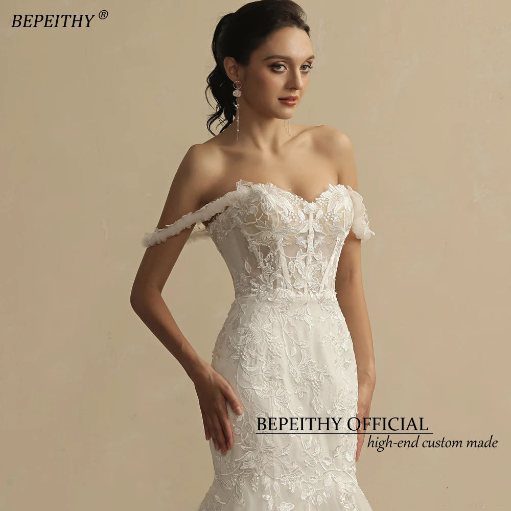 Vestidos de novia color marfil de BEPEITHY para mujer 2022, vestidos de novia sin mangas con cola de corte sexy y escote corazón, vestidos de novia bohemios