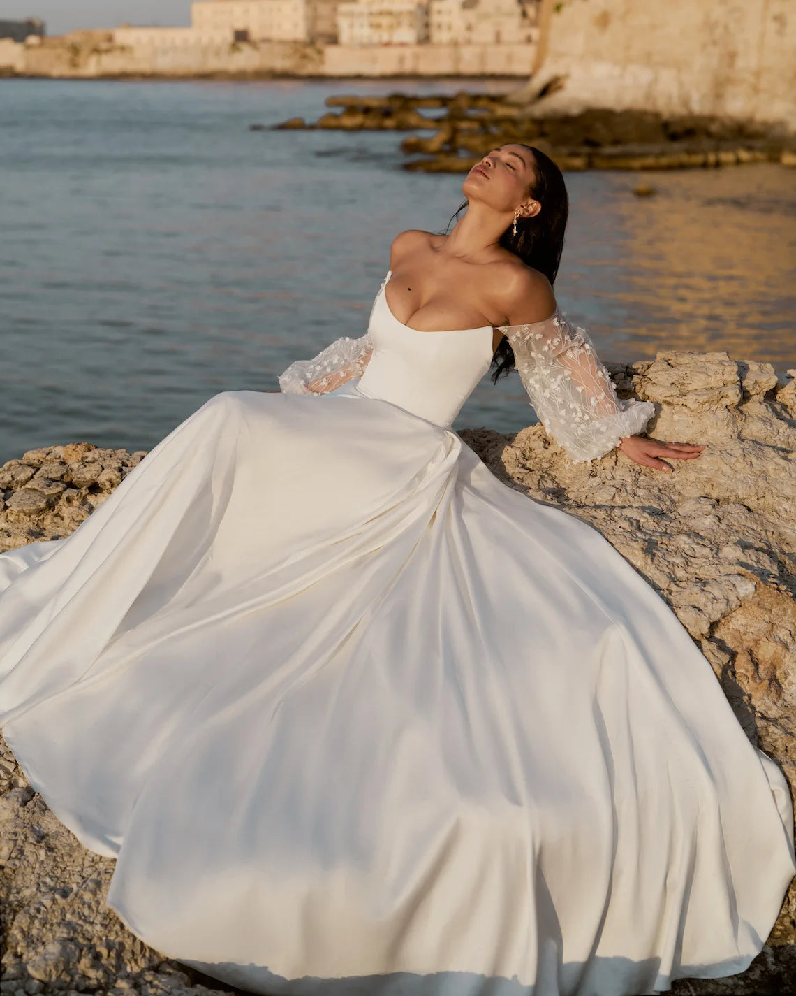 Vestidos De Novia 2024 Blanco Hombro Descubierto Vestido De Fiesta De Bodas Manga Larga Sexy Sencillo Vestidos De Novia De Encaje Robe De Mariée