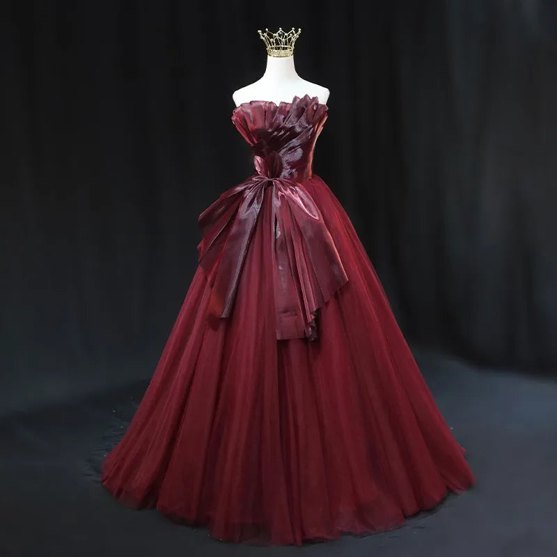 Vestido de princesa sin tirantes estilo Cenicienta, vestido de novia rojo con corsé en la espalda, vestidos de noche para mujer, vestidos de actuación