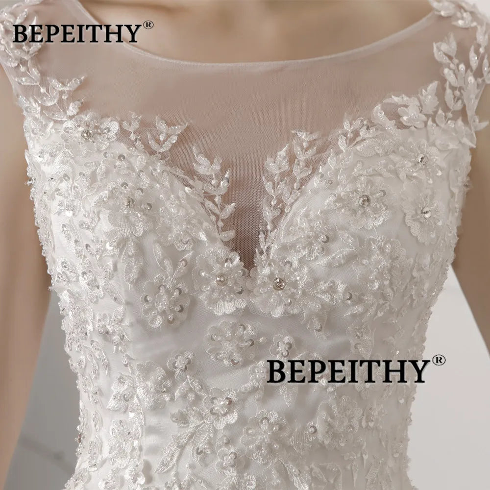 BEPEITHY Vintage Lace Wedding Dress Court Train For Women Bride 2023 Sleeveless Princess Bridal Ball Gown Vestidos De Novias