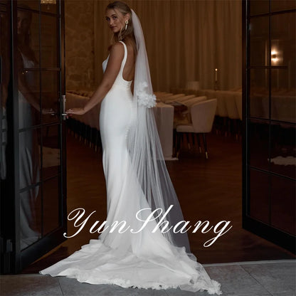 Yunshang Elegant Mermaid Wedding Dress Spaghetti Straps Square Collar Open Back Satin Bridal Gown Sweep Train Vestidos De Novia