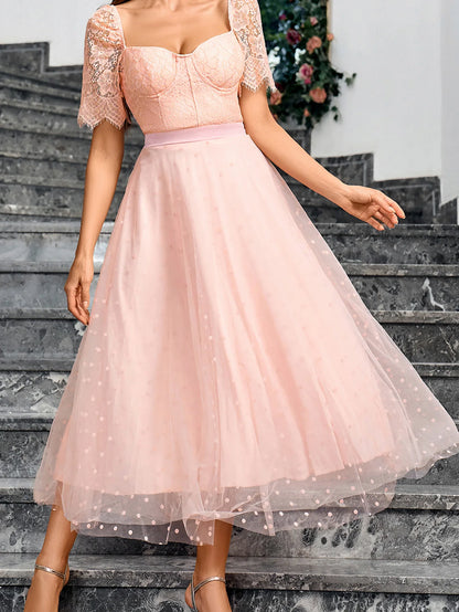 Formal Occasion Costume Bridesmaid Dress Lace Bodice Chiffon V-neck A-neck Maxi Dress Wedding Party Dress