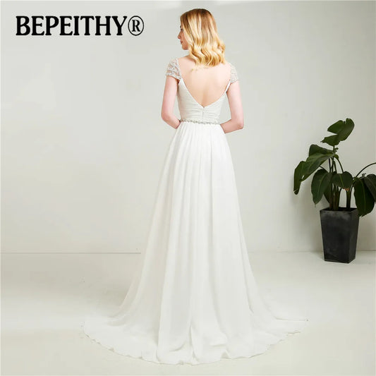 BEPEITHY Vestido De Novia Cap Sleeves Chiffon Wedding Dresses For Women Vintage Beach Bridal Gowns Mordern Simple Wedding Dress