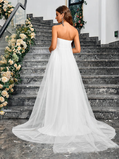 Robe de mariée luxueuse et brillante pour femme, robe de bal douce sans manches à col en V sans bretelles, robe de soirée formelle en organza moelleux