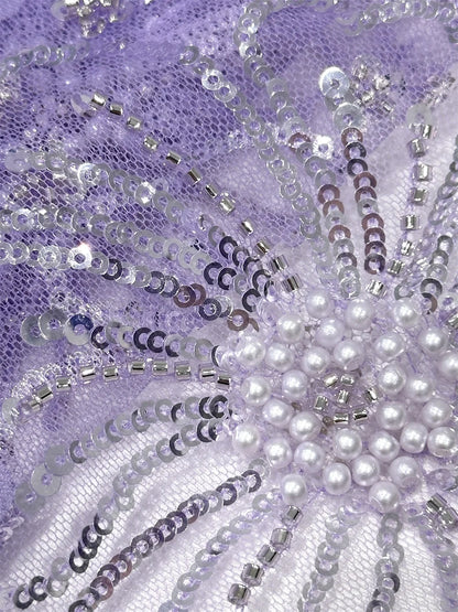 Tissu africain en dentelle à fleurs 3D, broderie de perles, tissu en dentelle à mailles françaises avec paillettes, perles, tulle nigérian en dentelle pour robes de soirée