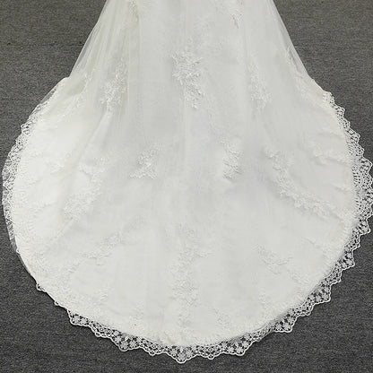 Vestido de novia de sirena con cola larga y apliques de encaje para mujer, sin tirantes, corte entallado, escote corazón, sin mangas, vestidos de novia marri