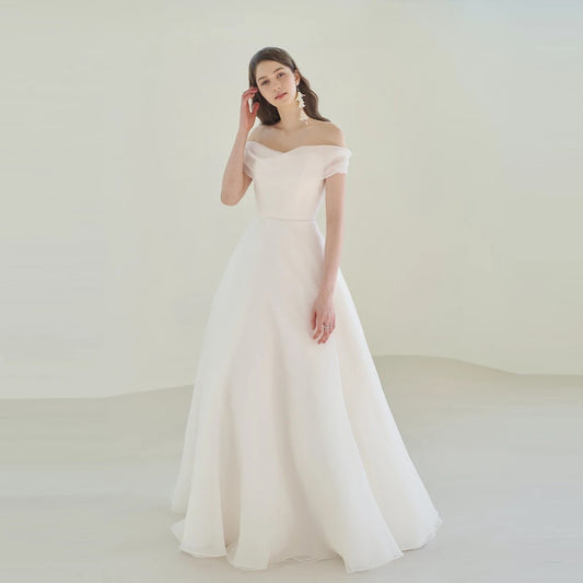 Vestido de novia de corte A, manga corta, talla grande, hombros descubiertos para mujer, vestido de novia princesa Robe de Mariee con cordones