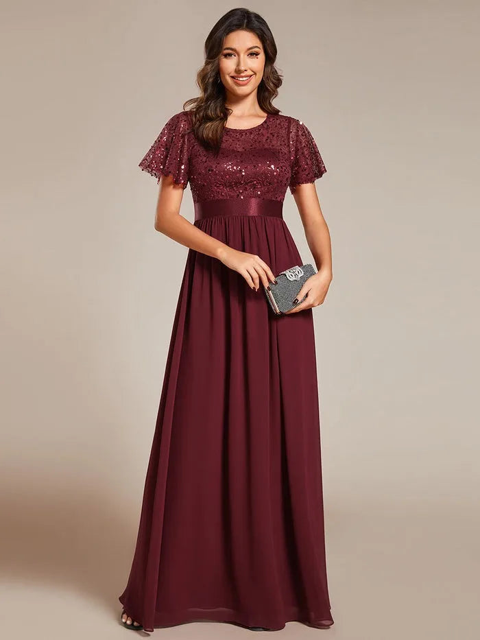 Vestido elegante de mujer con lentejuelas para dama de honor de boda de celebridades Vestido de fiesta de corte A con mangas largas de trompeta para mujer Vestidos de Fiesta