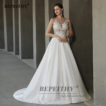 BEPEITHY Ivory Long Evening Dresses For Women Sleeveless A Line Sweep Train Vintage Prom Party Dress Vestidos De Noche Femme