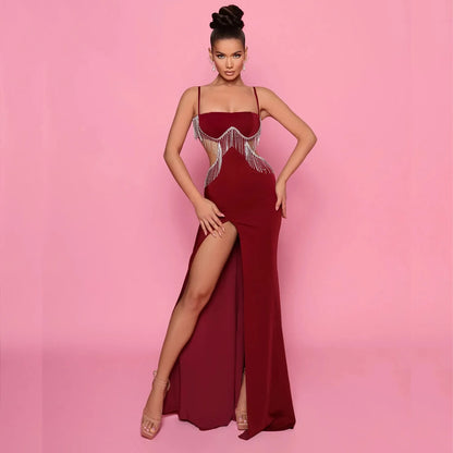 Superbe robe de soirée de mariage chérie robe de bal bordeaux robe femme dos nu élégante maxi robe vacances streetwear robe de soirée