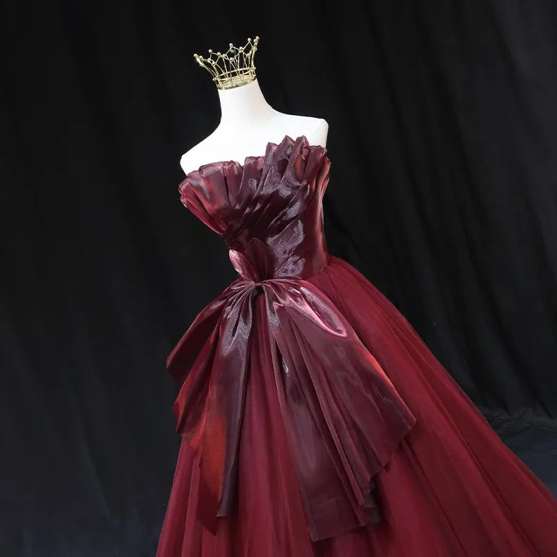 Vestido de princesa sin tirantes estilo Cenicienta, vestido de novia rojo con corsé en la espalda, vestidos de noche para mujer, vestidos de actuación