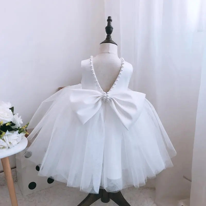 Robe de baptême pour bébé fille avec nœud pour fille de 1 an, robe de fête d'anniversaire, de mariage, de perles, robe de soirée, tutu moelleux