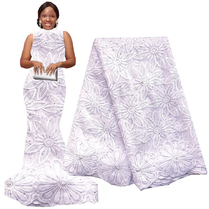 Tissu en dentelle africaine 5 mètres 2022 Broderie Tissu en dentelle nigériane Cordon de haute qualité Or Blanc Dentelle en filet français pour robe de mariée