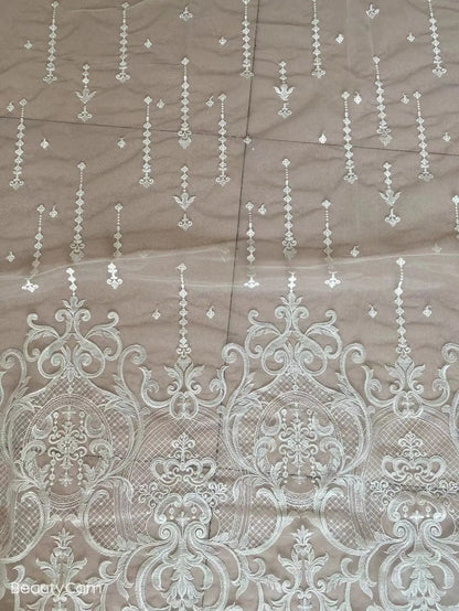 Tissu de robe de mariée blanche grande ligne de fleurs brodées tulle maille française ZLL-51215 tissu de dentelle africaine nigériane