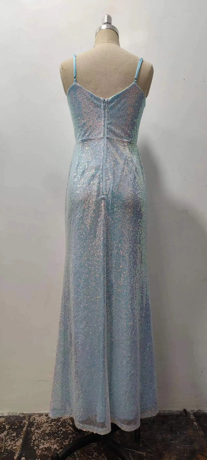 Robe de demoiselle d'honneur de mariage à bretelles fendues à paillettes de nouveau style d'été 2024 Robe de soirée pour femmes Robe de bal fendue de style célébrité