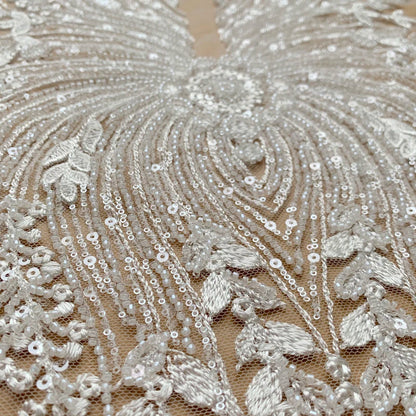 NOUVEAU Tissu en dentelle de mariée à paillettes perlées Personnalisation avancée Robe de mariée AB Ensemble devant Poitrine Dos Fleur RS4174