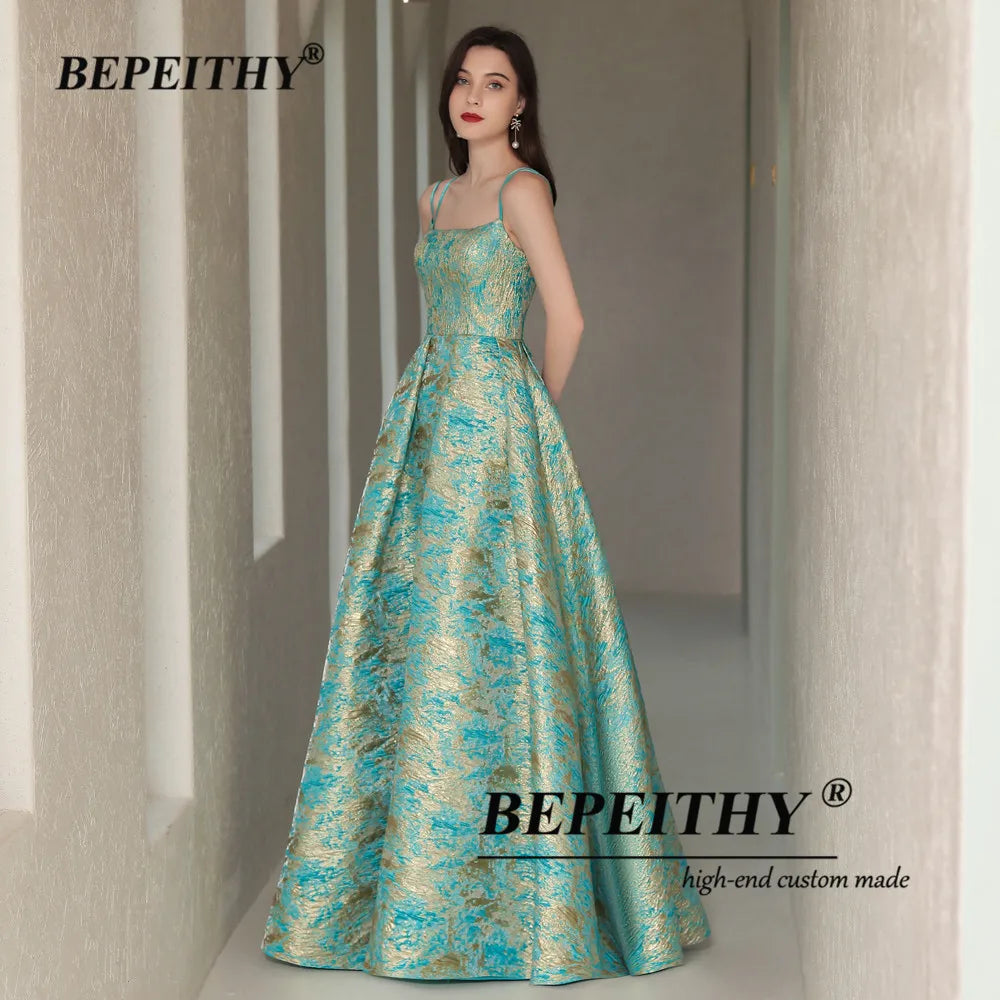 BEPEITHY A-Line Elegant Green Prom Dresses Sleeveless Wedding Party Gown Formal Occasion Floor Length Evening Dress Luxury 2023