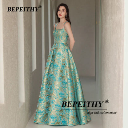 BEPEITHY A-Line Elegant Green Prom Dresses Sleeveless Wedding Party Gown Formal Occasion Floor Length Evening Dress Luxury 2023