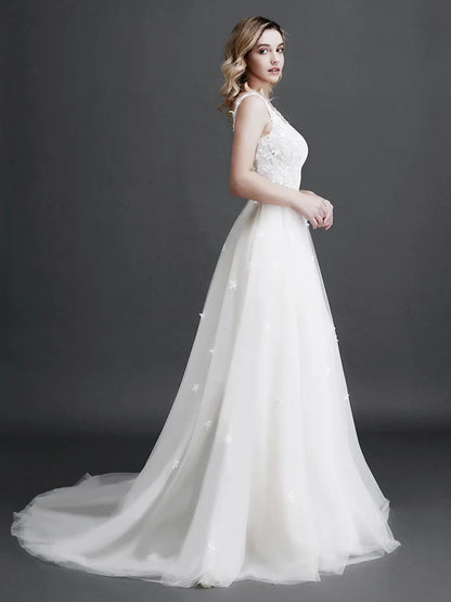 2024 Sexy Tempérament Dentelle Robe De Mariée Femme Col En V Sling Dos Nu Robe De Soirée Romantique Fleurs Applique Perle Robe De Mariée