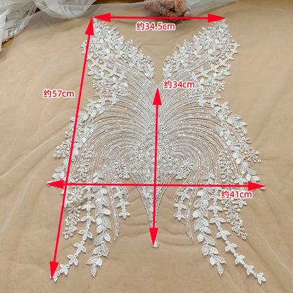 NEW Beaded Sequins Bridal Lace Fabric Advanced Customization Wedding Dress AB Set Front Chest Back Flower RS4174