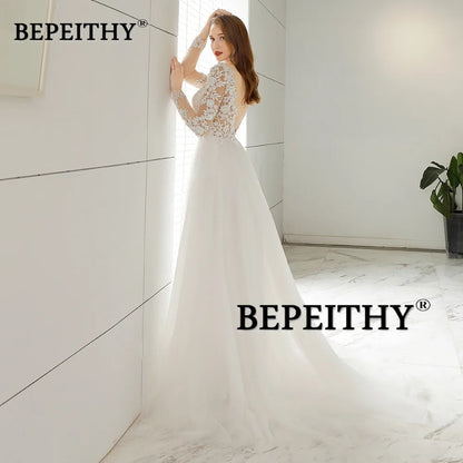 BEPEITHY Vestido De Novia Beach Wedding Dresses For Women Sexy Backless Modern Full Sleeves Lace Bridal Gowns 2023 Hot Sale