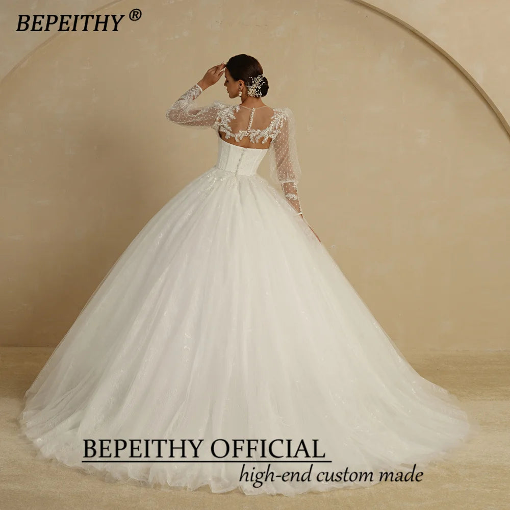 BEPEITHY Princess Lace Ivory Wedding Dresses 2022 For Women Sweetheart Ball Gown Bridal Dress With Jacket Court Train Vestidos