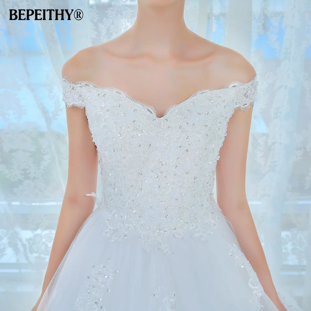 BEPEITHY Fashion Backless Ball Gown Wedding Dress Sleeveless Vestido De Noiva Lace Bridal Gowns Princess Wedding Dresses Robe