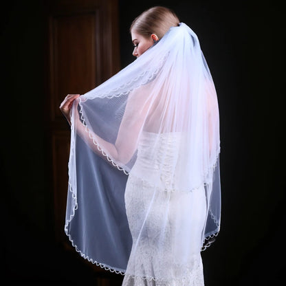 Voile de mariage élégant à 2 niveaux avec bord en cristal, voile de mariée couvrant le devant et le dos des robes de mariée, accessoire en tulle doux v198