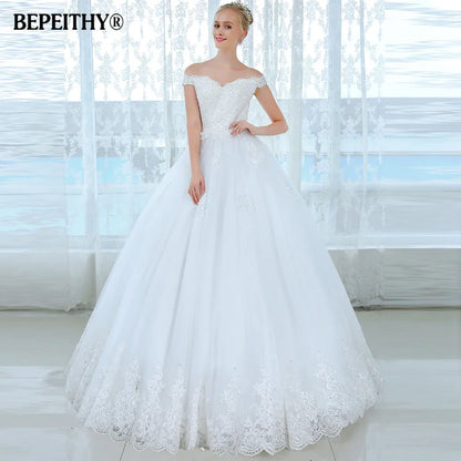 BEPEITHY Fashion Backless Ball Gown Wedding Dress Sleeveless Vestido De Noiva Lace Bridal Gowns Princess Wedding Dresses Robe