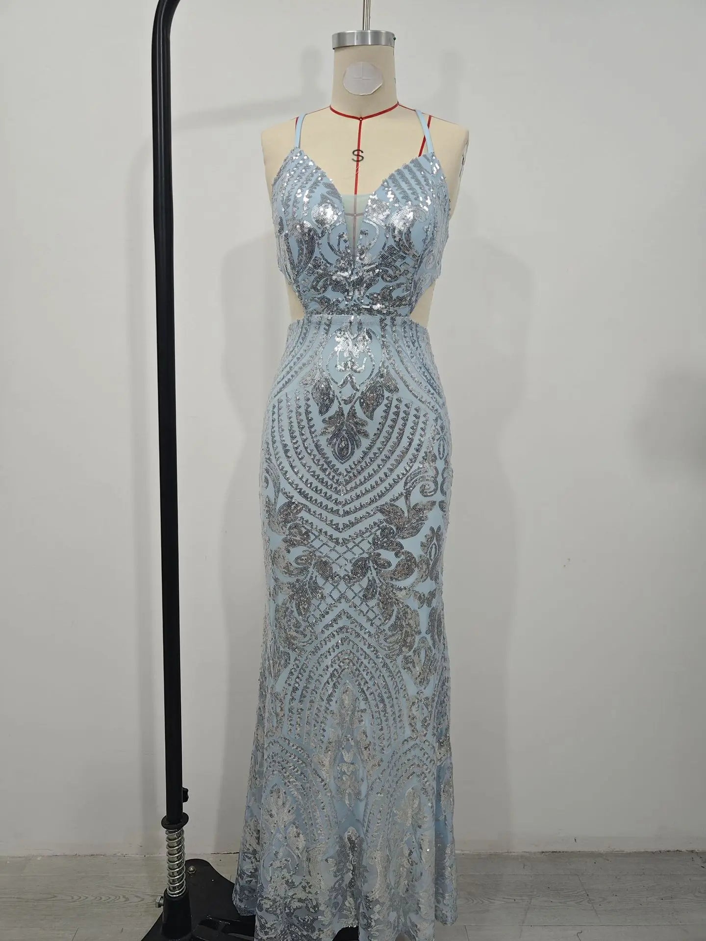 Robe de soirée sexy à paillettes pour femmes européennes et américaines, col en V, dos nu, élégante, robe de soirée, de banquet, de mariage, de demoiselle d'honneur