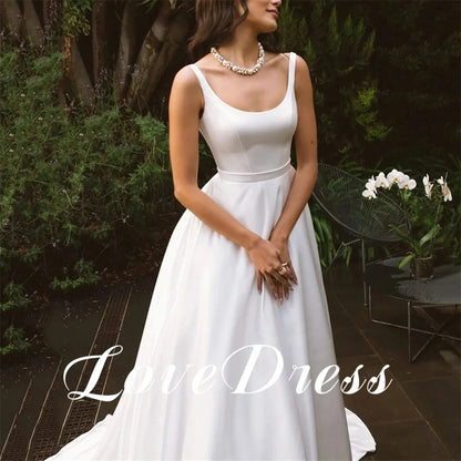 Love Elegant Pastoral A-Line Spaghetti Stain Square Collar Wedding Dresses Sleeveless Floor Length Bridal Gowns Vestido de novia