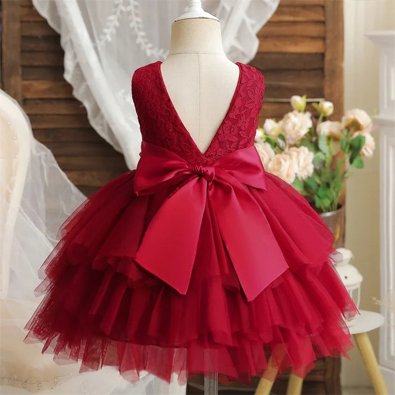 Vestidos de niña de las flores para boda, niños, encaje, sin espalda, tul, tutú, princesa, fiesta de graduación, ropa de bebé, primer cumpleaños, bautismo, vestido blanco