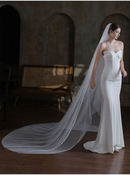 V872 Long voile de mariée blanc fait main pour robe de mariée Tulle deux couches cathédrale mariées à être voile avec peigne à cheveux