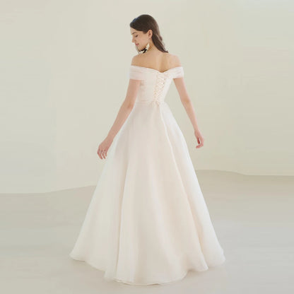 Vestido de novia de corte A, manga corta, talla grande, hombros descubiertos para mujer, vestido de novia princesa Robe de Mariee con cordones