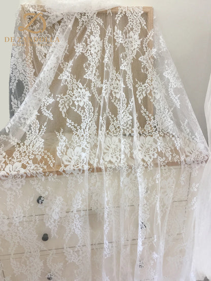 3 yards Off-white Bridal Lace Fabric French Skin Friendly Soft Lingerie Eyelash Lace Wedding Dress Fabrics Accessories Width 59"