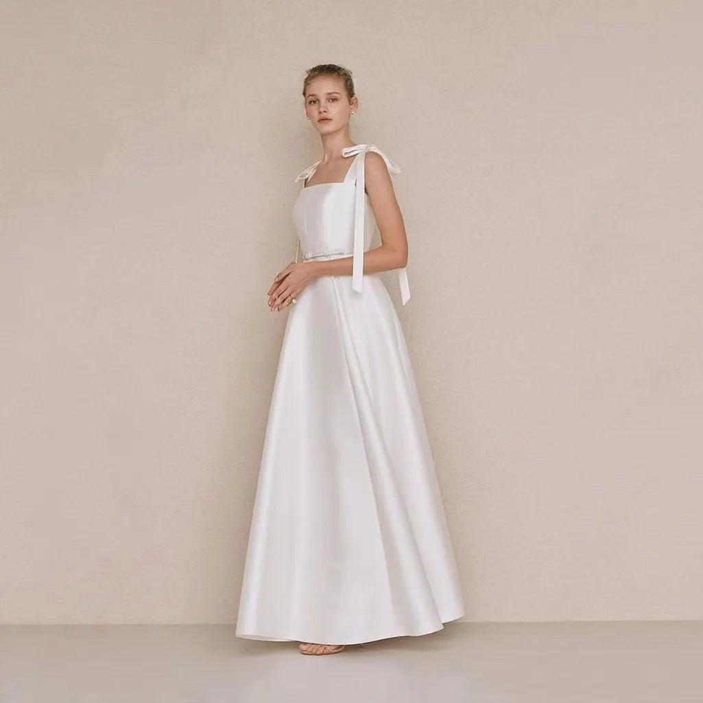 Robe De Mariée Simple avec nœud, bretelles Spaghetti, Robe De Mariée, fente haute, élégante