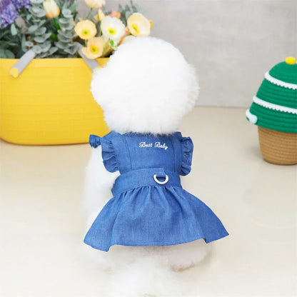 Lindo vestido de mezclilla para perros pequeños y medianos, ropa de boda, vestido de princesa, falda suave y dulce para primavera y verano, ropa para mascotas