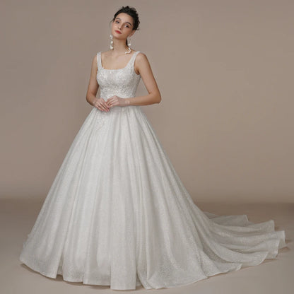 BEPEITHY Strapless A Line Glitter Wedding Dresses For Bride Sweep Train Ruffles Skirt Modern Princess Bridal Gown Ivory 2023 New