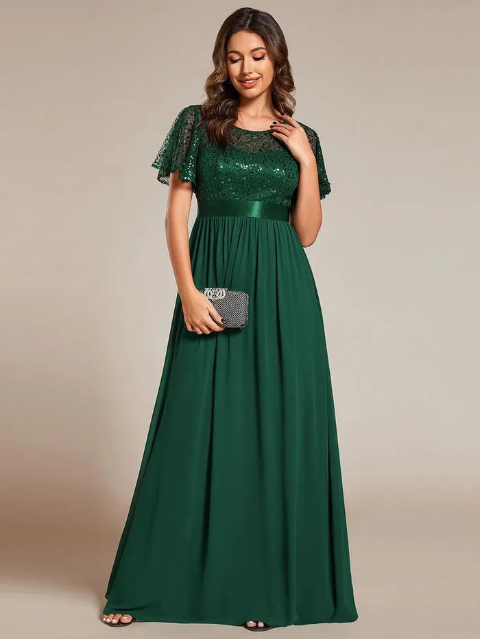 Vestido elegante de mujer con lentejuelas para dama de honor de boda de celebridades Vestido de fiesta de corte A con mangas largas de trompeta para mujer Vestidos de Fiesta