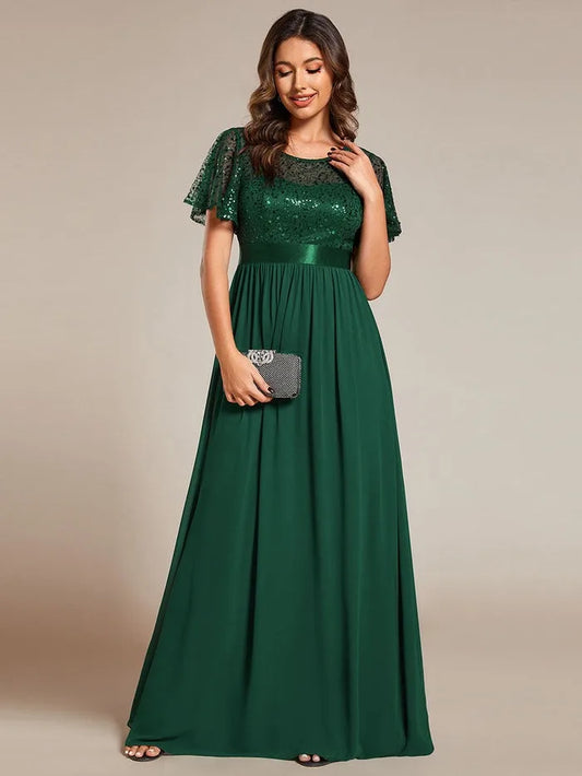 Women's Elegant Sequined Celebrity Wedding Bridesmaid Dress Women's Long Trumpet Sleeve A-line Party Dress Vestidos De Fiesta