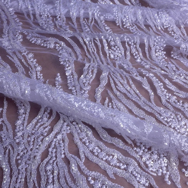 Noble white beaded sequin embroidered fabric long for lace wedding dresses