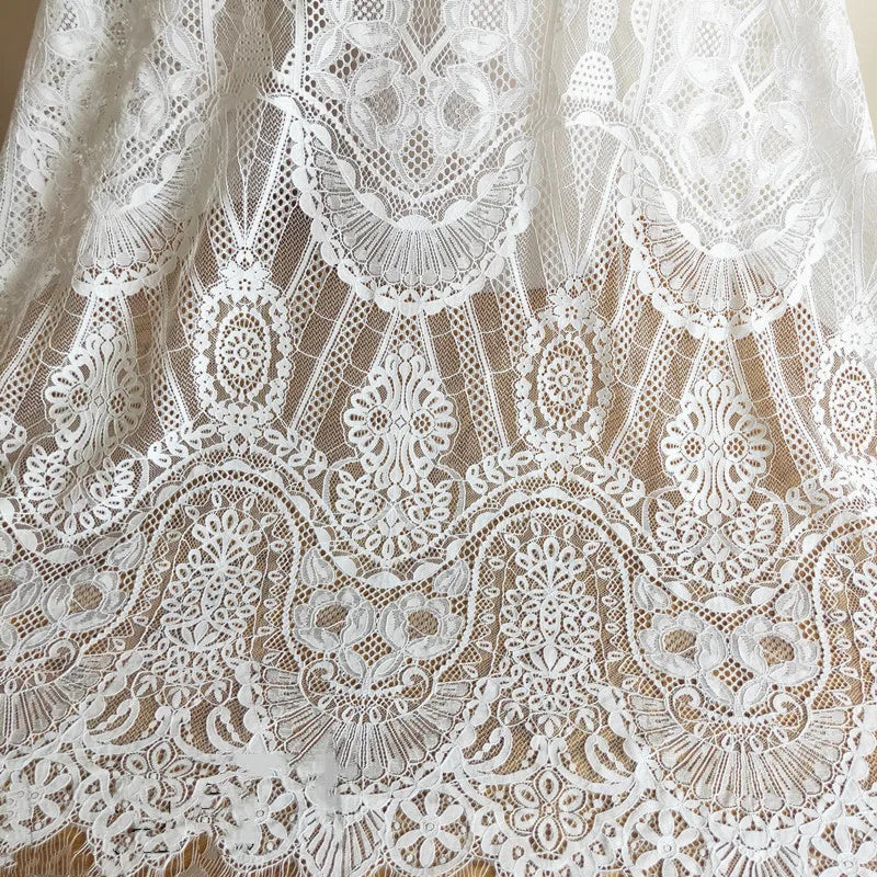 New Style Eyelashes Pressure Yarn Thick Soft Lace Fabric Wedding Dress Off white  Geometric Flower Decoration Accessories