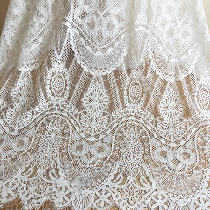 New Style Eyelashes Pressure Yarn Thick Soft Lace Fabric Wedding Dress Off white  Geometric Flower Decoration Accessories