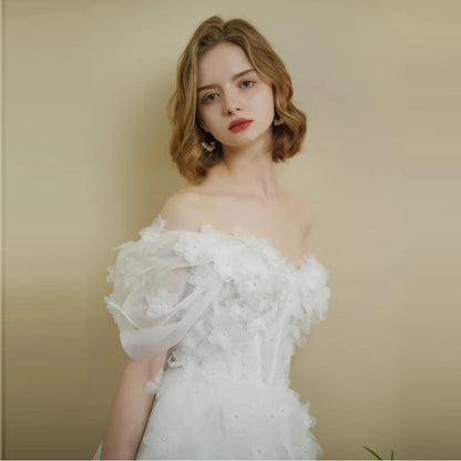 Off the shoulder wedding Dress Short-Sleeve Plus Size off the shouder Princess Robe de Mariee wedding gown sweet-heart flower