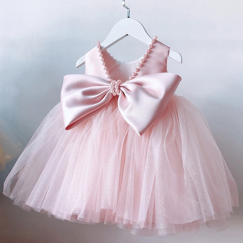 Vestido de bebé niña con lazo, vestido de bautismo para niña de 1 año, vestido de fiesta de cumpleaños, boda, vestido de abalorios, ocasión formal, tutú, vestido esponjoso