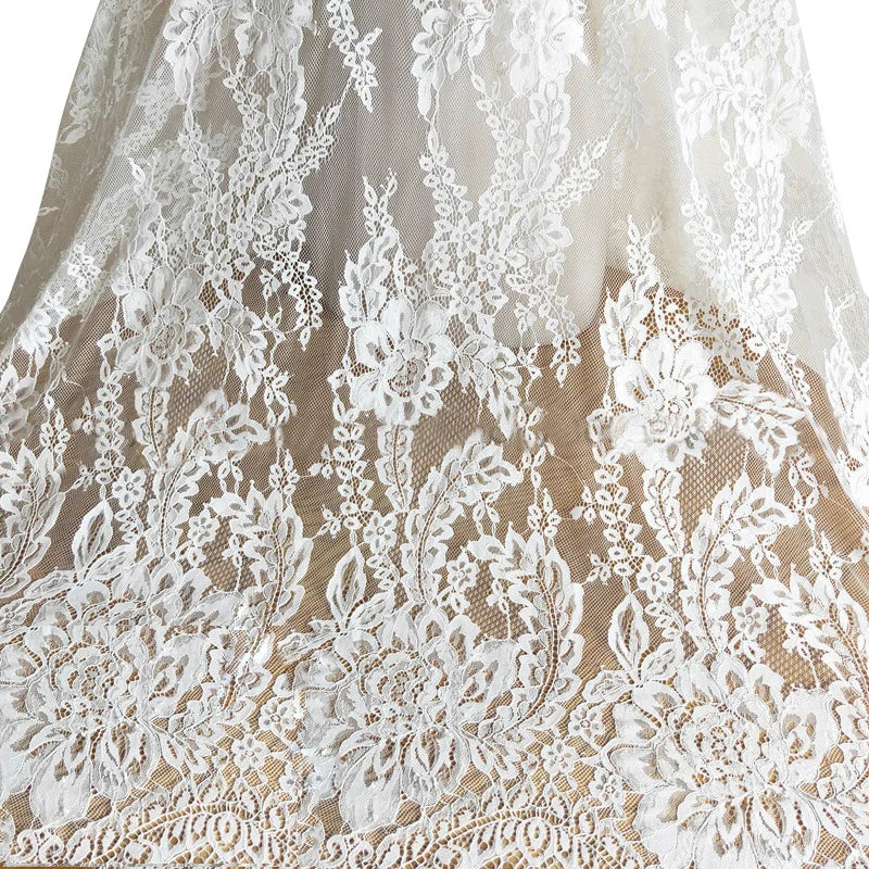 Tissu en dentelle de mariée blanc cassé de 3 mètres, doux pour la peau, lingerie française, dentelle à cils, tissus pour robe de mariée, accessoires, largeur 59"